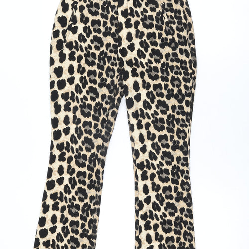 Zara Womens Beige Animal Print Polyester Trousers Size XS L27.5 in Regular Zip