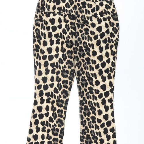 Zara Womens Beige Animal Print Polyester Trousers Size XS L27.5 in Regular Zip