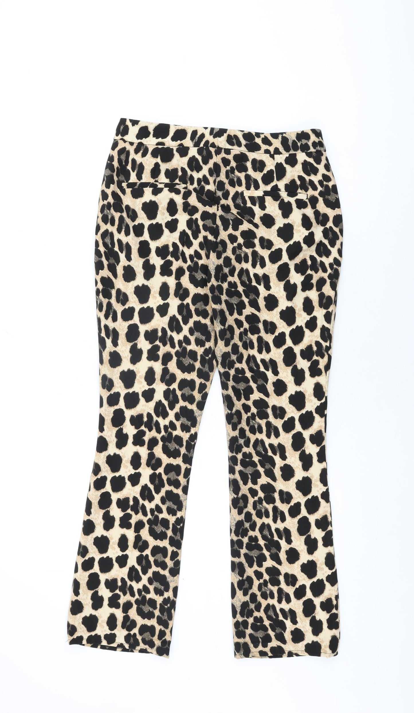 Zara Womens Beige Animal Print Polyester Trousers Size XS L27.5 in Regular Zip