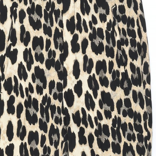 Zara Womens Beige Animal Print Polyester Trousers Size XS L27.5 in Regular Zip