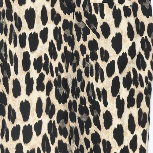 Zara Womens Beige Animal Print Polyester Trousers Size XS L27.5 in Regular Zip