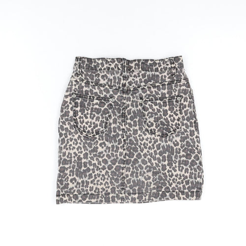 PRETTYLITTLETHING Womens Beige Animal Print Cotton Mini Skirt Size 6 Zip