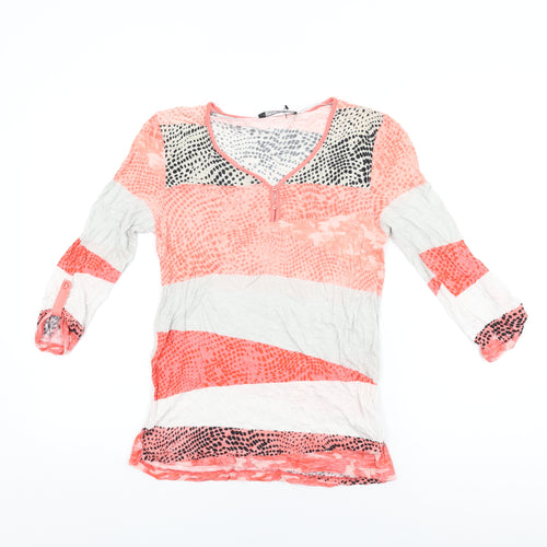 Betty Barclay Womens Multicoloured Geometric Viscose Basic T-Shirt Size 8 V-Neck