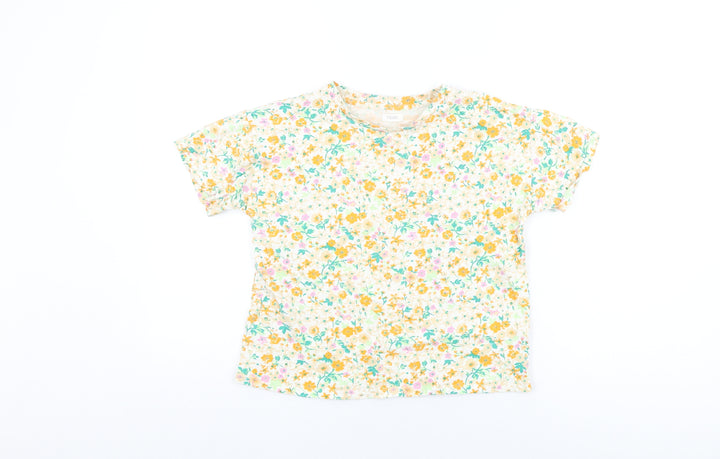 NEXT Girls White Floral Cotton Basic T-Shirt Size 9 Years Round Neck Pullover