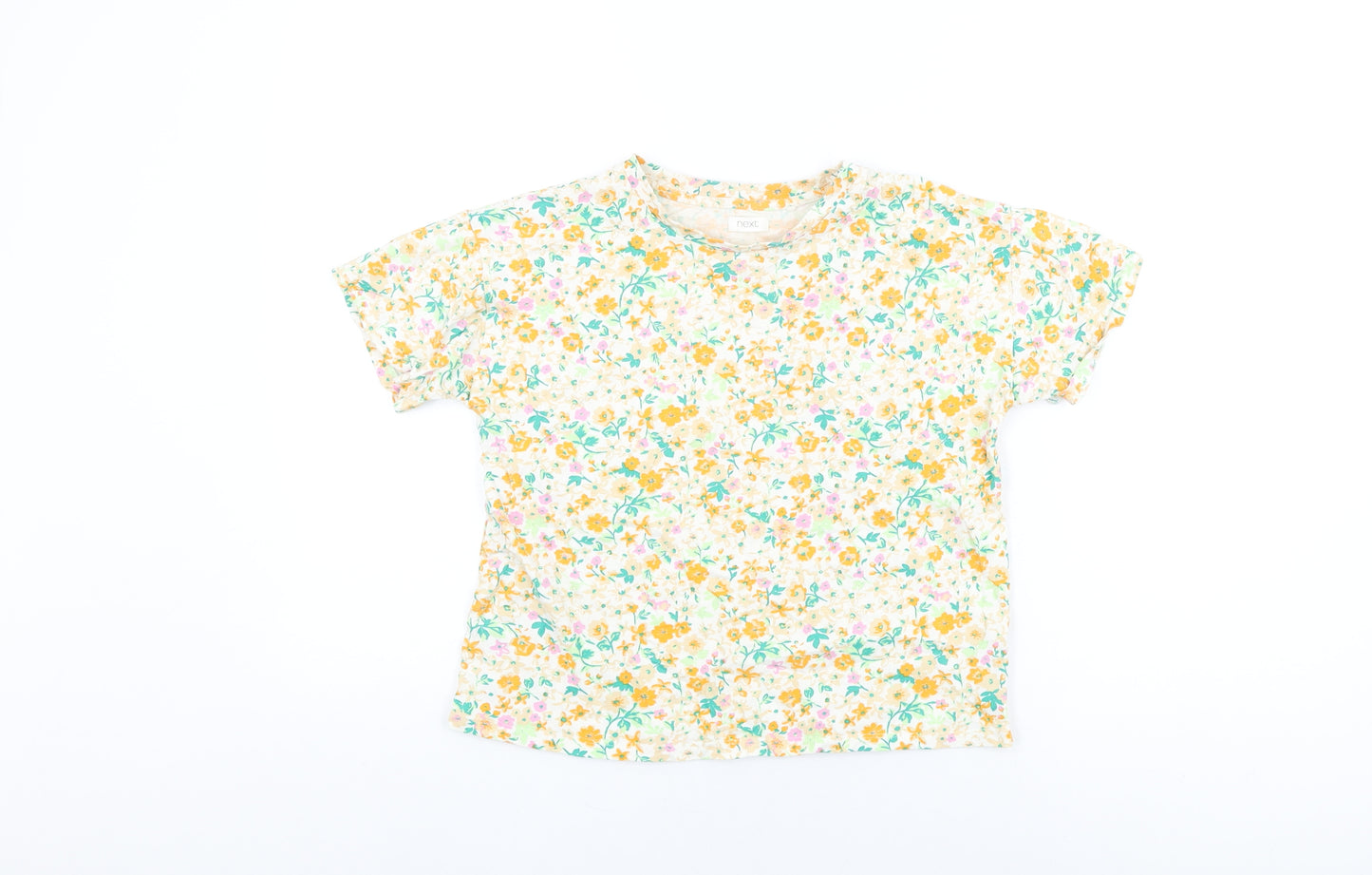 NEXT Girls White Floral Cotton Basic T-Shirt Size 9 Years Round Neck Pullover
