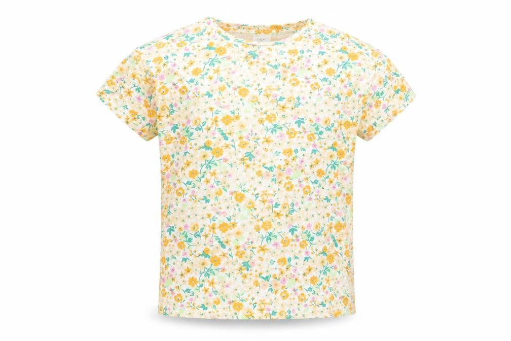 Front view of Next girls’ white floral cotton basic t-shirt, size 9, years round neck pullover