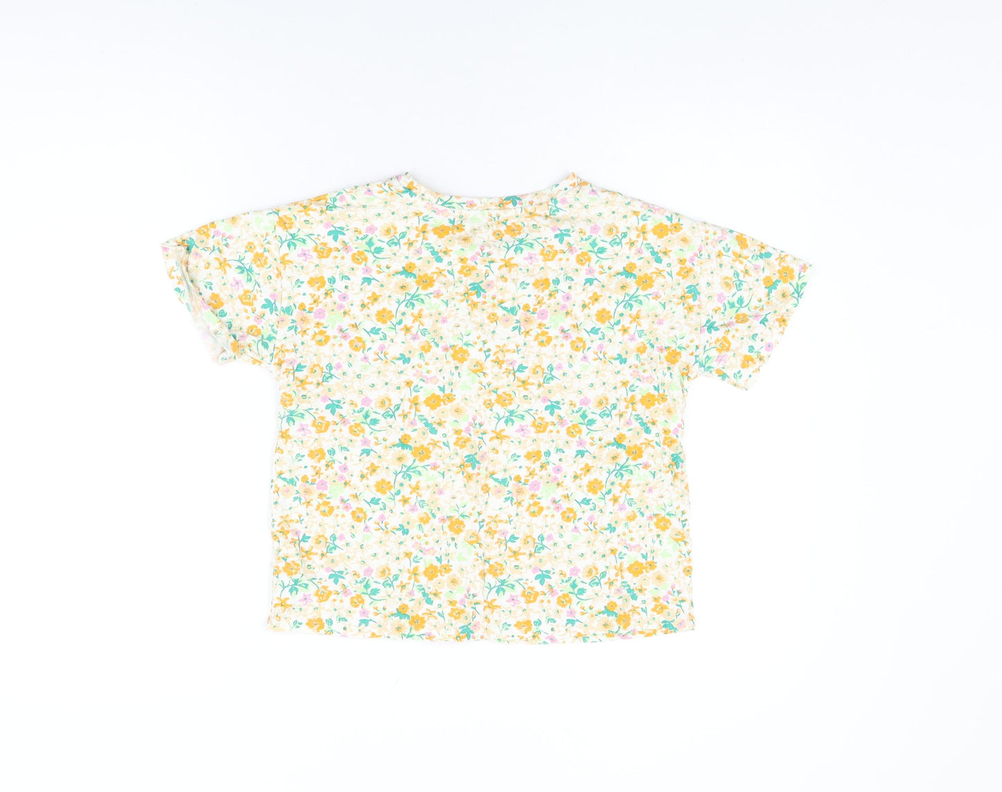 NEXT Girls White Floral Cotton Basic T-Shirt Size 9 Years Round Neck Pullover
