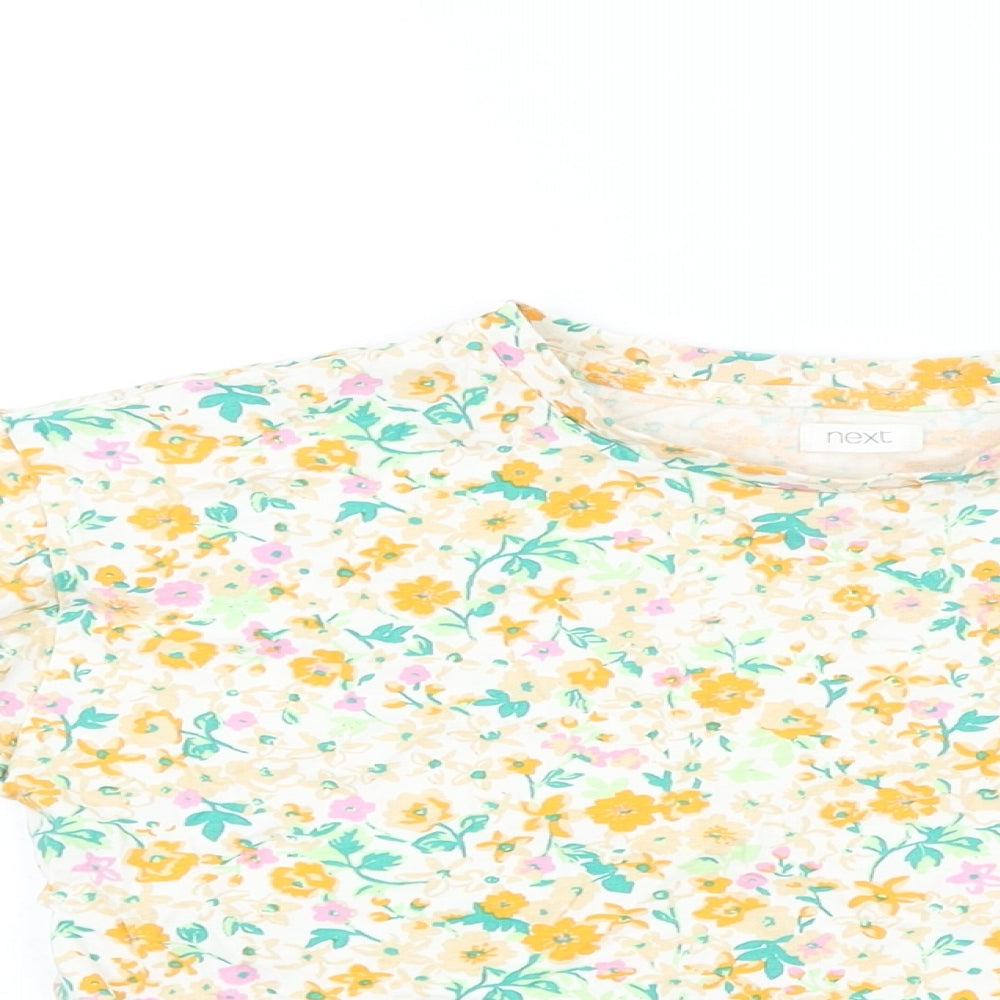 NEXT Girls White Floral Cotton Basic T-Shirt Size 9 Years Round Neck Pullover