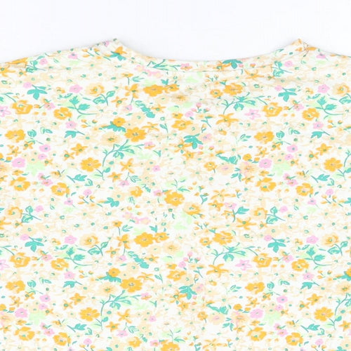 NEXT Girls White Floral Cotton Basic T-Shirt Size 9 Years Round Neck Pullover