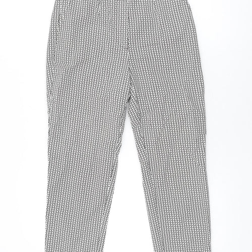 Marks and Spencer Womens White Geometric Cotton Trousers Size 10 L28 in Regular Zip