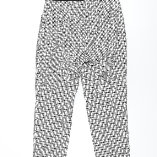 Marks and Spencer Womens White Geometric Cotton Trousers Size 10 L28 in Regular Zip