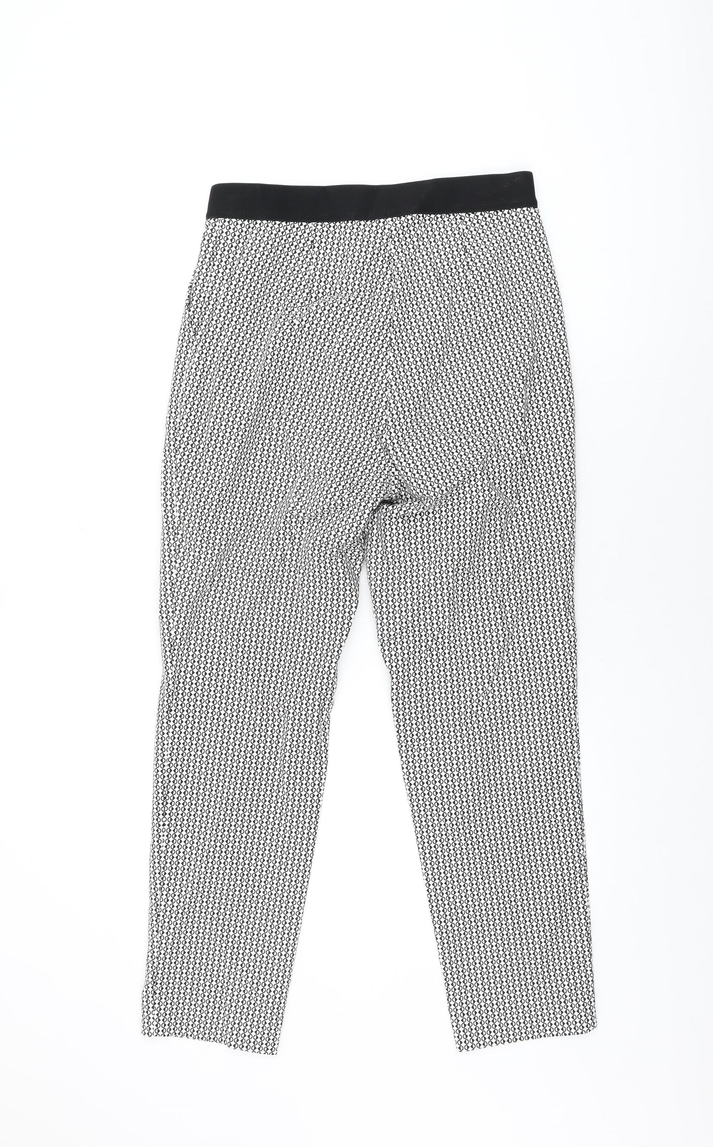 Marks and Spencer Womens White Geometric Cotton Trousers Size 10 L28 in Regular Zip