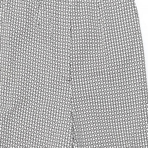 Marks and Spencer Womens White Geometric Cotton Trousers Size 10 L28 in Regular Zip