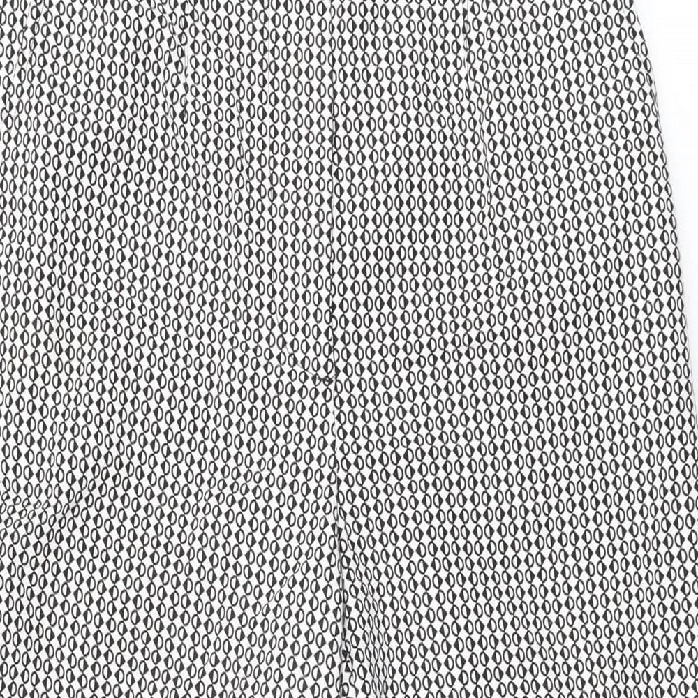 Marks and Spencer Womens White Geometric Cotton Trousers Size 10 L28 in Regular Zip