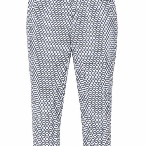 H&M Womens Blue Geometric Cotton Trousers Size 10 L27 in Regular Zip