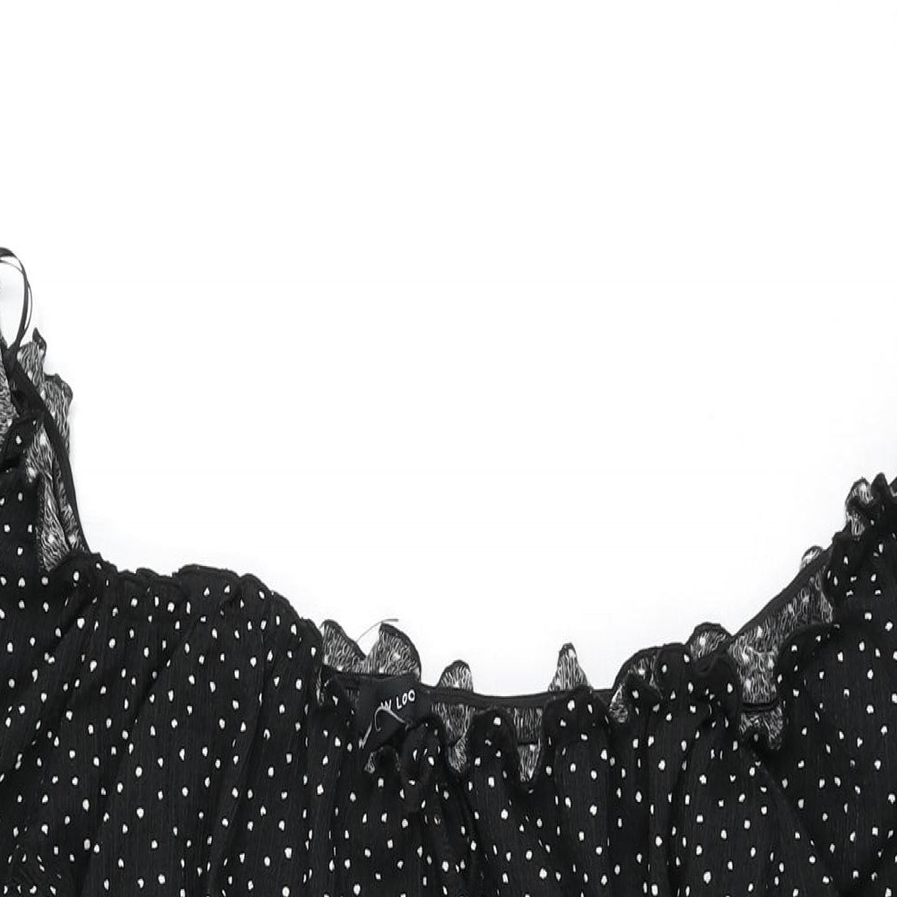 New Look Womens Black Polka Dot Polyester Bodycon Size 14 Off the Shoulder Pullover