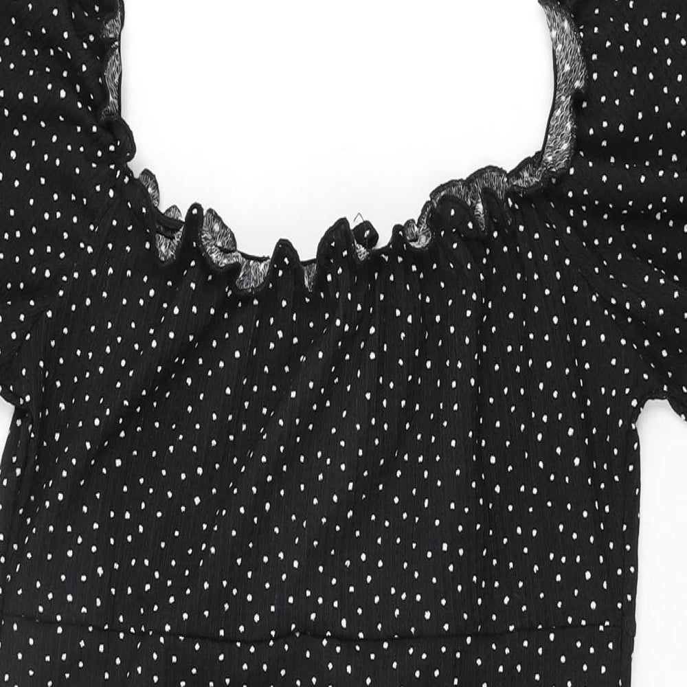 New Look Womens Black Polka Dot Polyester Bodycon Size 14 Off the Shoulder Pullover
