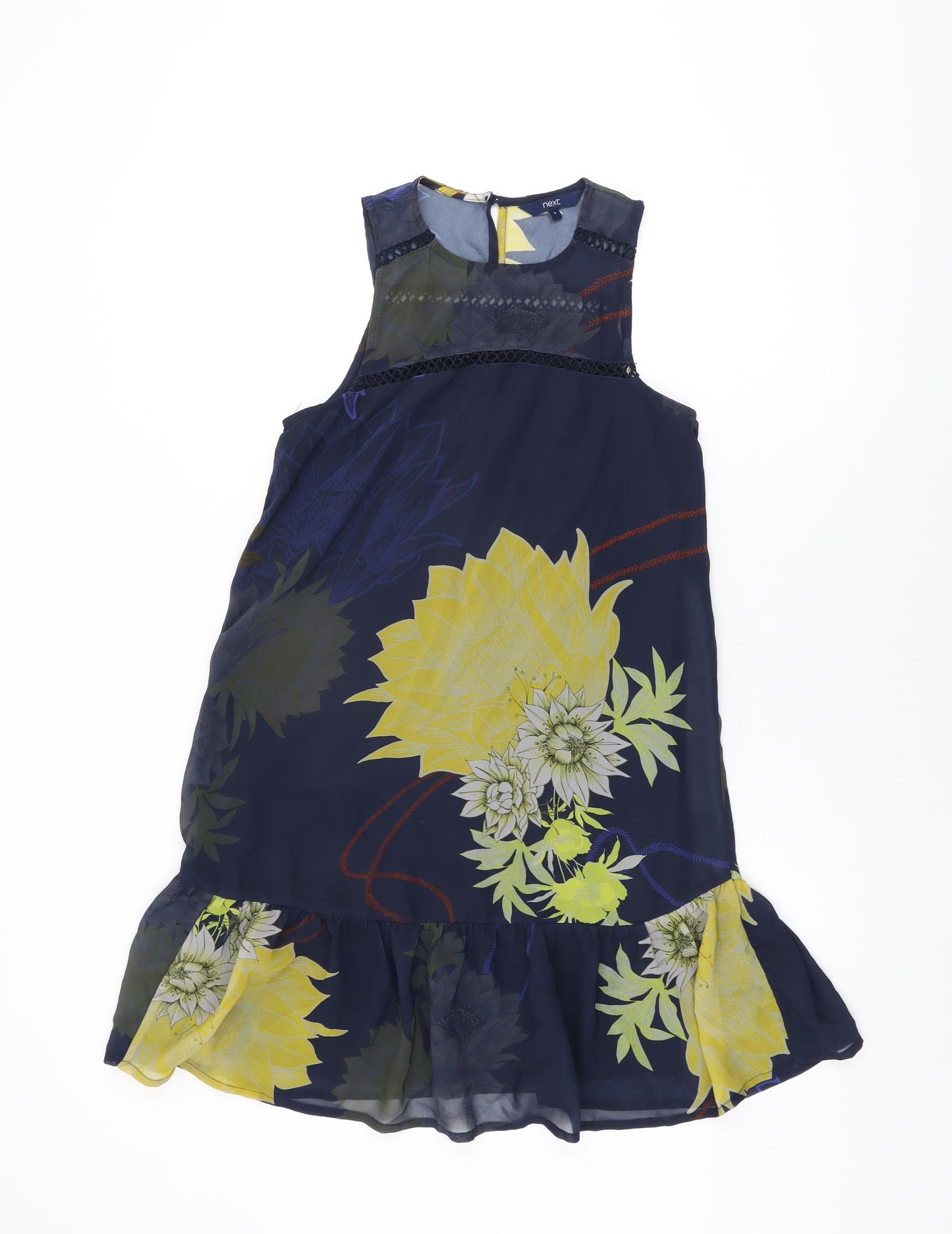 NEXT Womens Blue Floral Polyester Shift Size 6 Round Neck Button