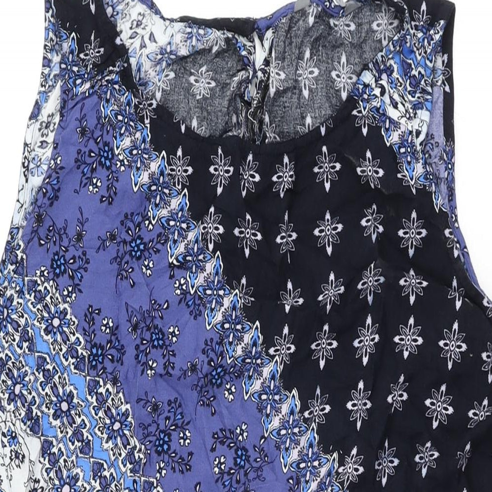 Principles Womens Blue Floral Viscose Basic T-Shirt Size 22 Round Neck