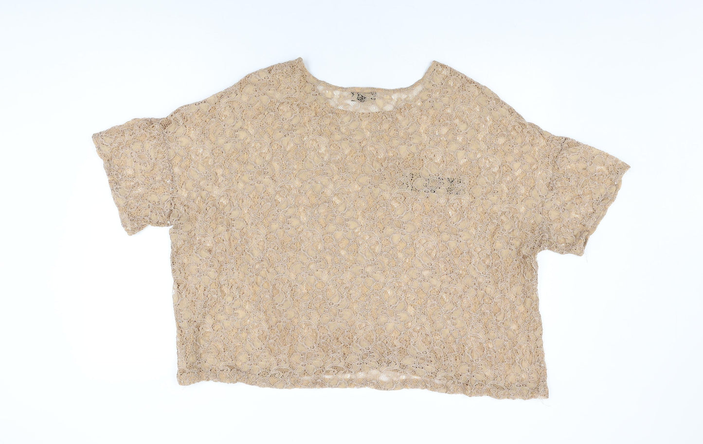 Topshop Womens Beige Floral Polyester Basic T-Shirt Size 16 Round Neck