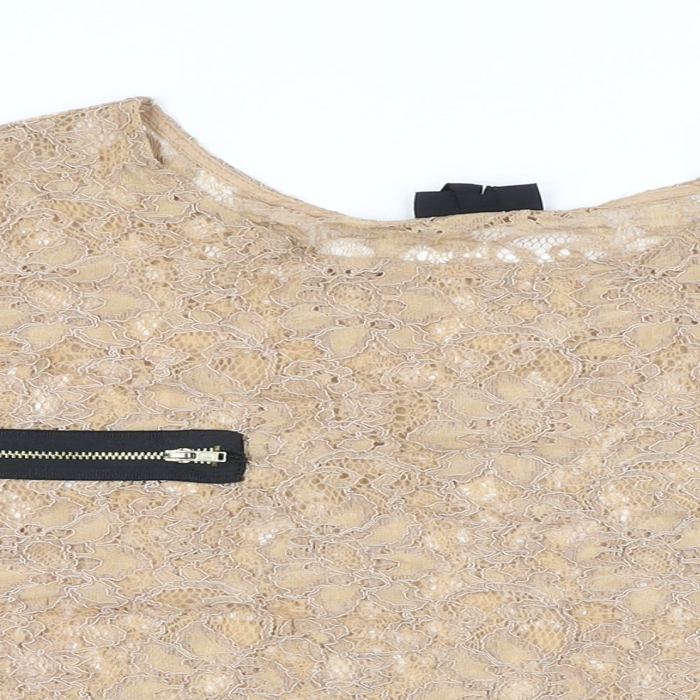Topshop Womens Beige Floral Polyester Basic T-Shirt Size 16 Round Neck