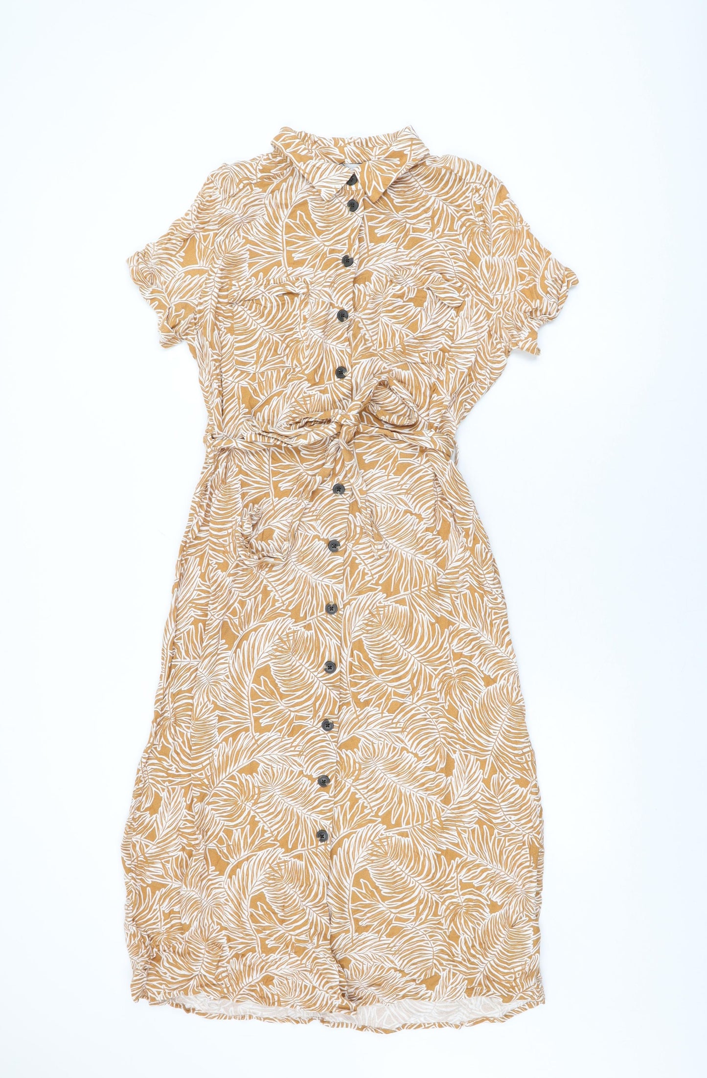 NEXT Womens Yellow Geometric Viscose Shirt Dress Size 12 Collared Button