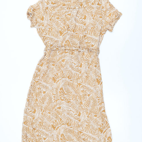 NEXT Womens Yellow Geometric Viscose Shirt Dress Size 12 Collared Button