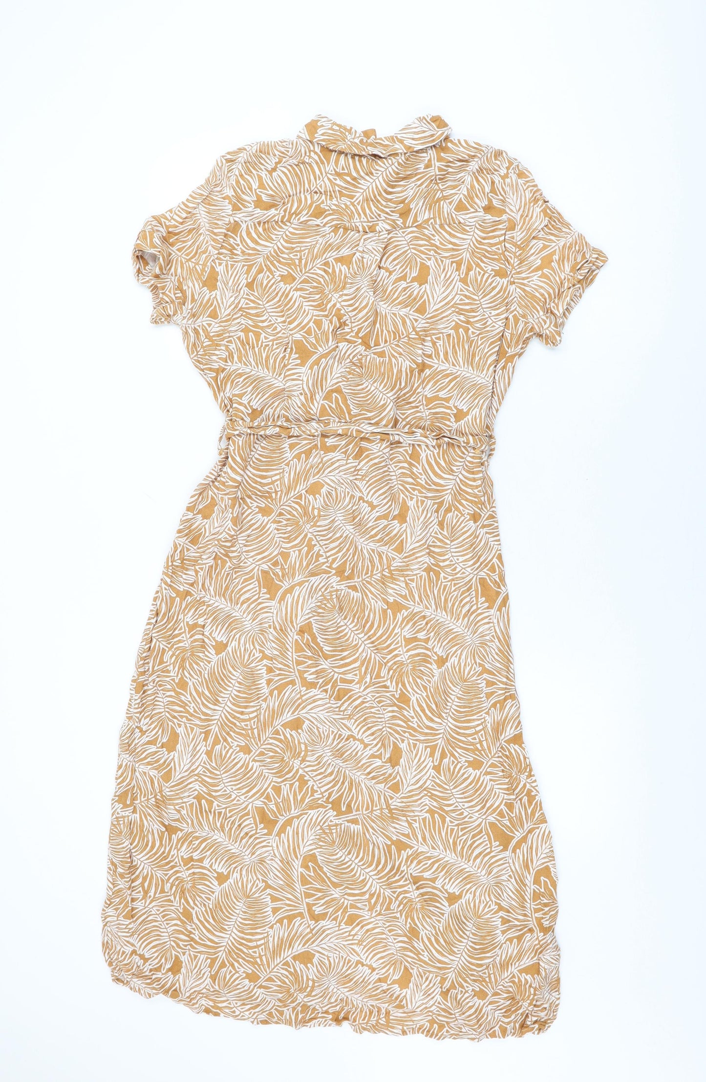 NEXT Womens Yellow Geometric Viscose Shirt Dress Size 12 Collared Button
