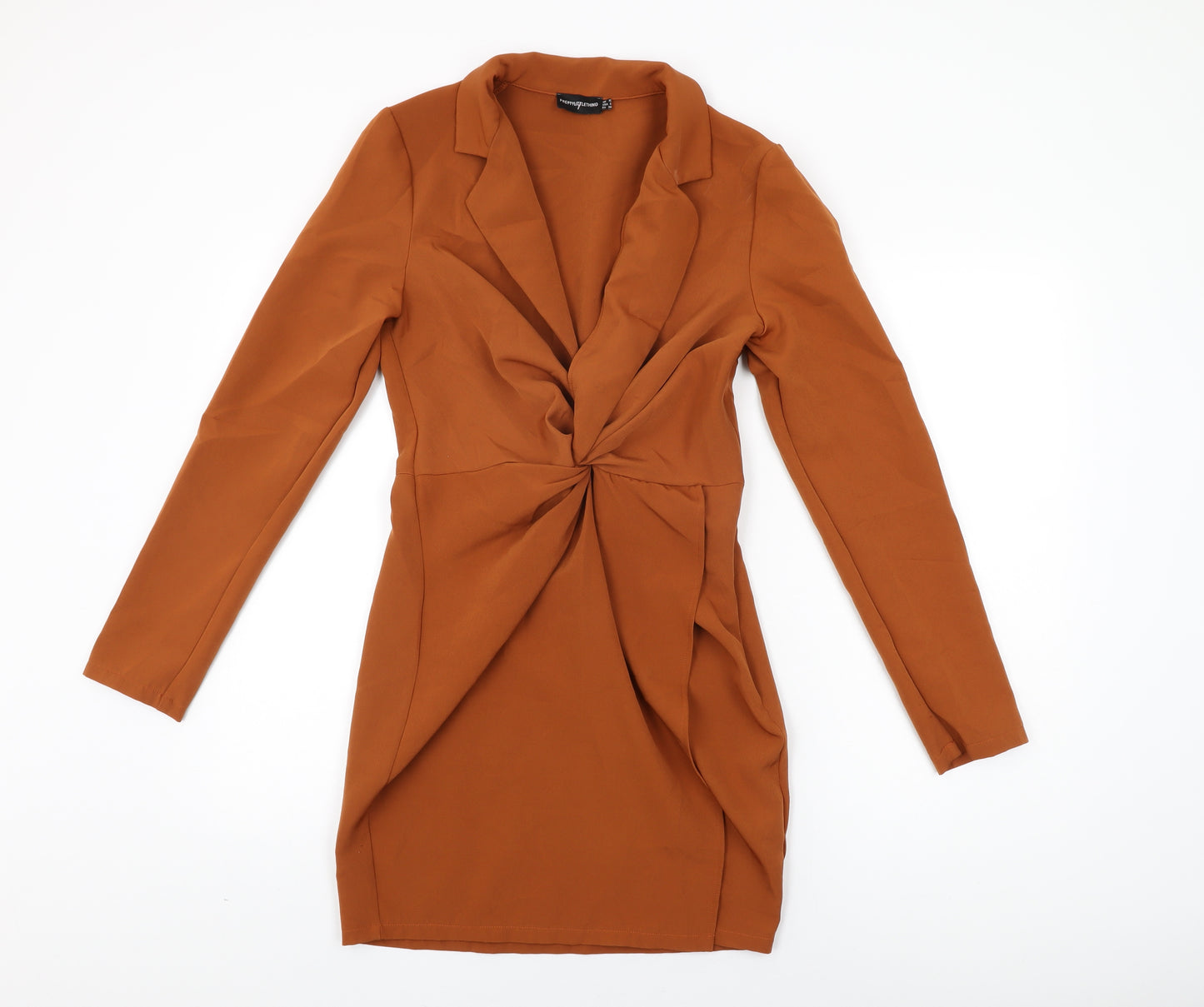 PRETTYLITTLETHING Womens Brown Polyester Bodycon Size 10 Collared Zip