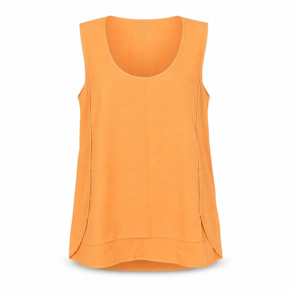 Front view of H&M women’s orange polyester basic t-shirt, size UK 8, scoop neck
