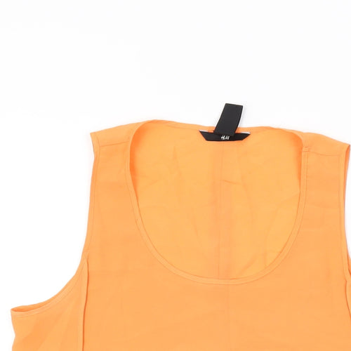 H&M Womens Orange Polyester Basic T-Shirt Size 8 Scoop Neck