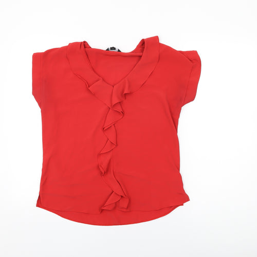 New Look Womens Red Polyester Basic Blouse Size 10 V-Neck