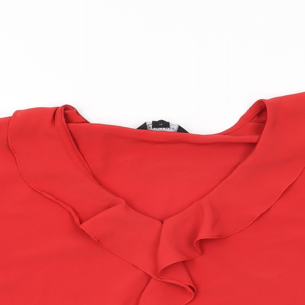 New Look Womens Red Polyester Basic Blouse Size 10 V-Neck