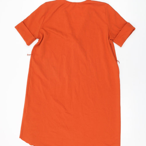 Zara Womens Orange Polyester Shift Size S V-Neck Pullover