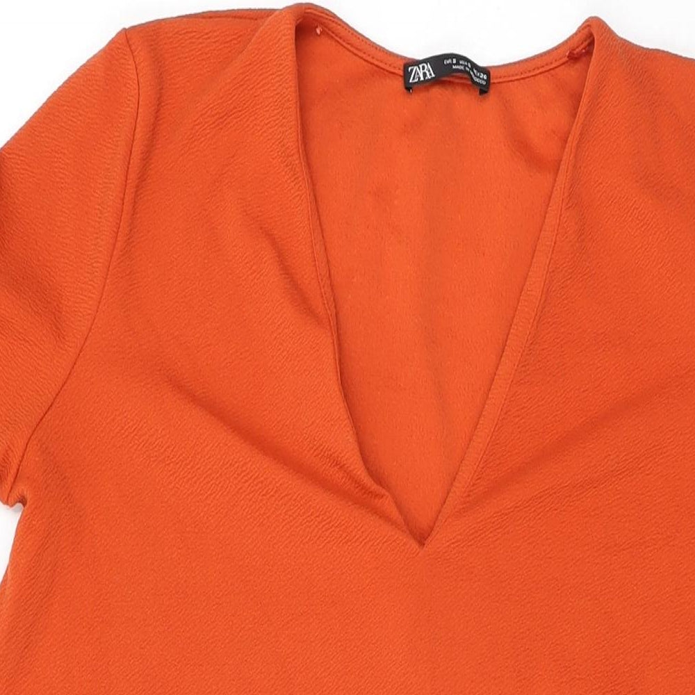 Zara Womens Orange Polyester Shift Size S V-Neck Pullover