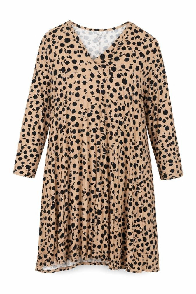 Front view of Principles women’s beige geometric viscose shift, size UK 16, v-neck pullover
