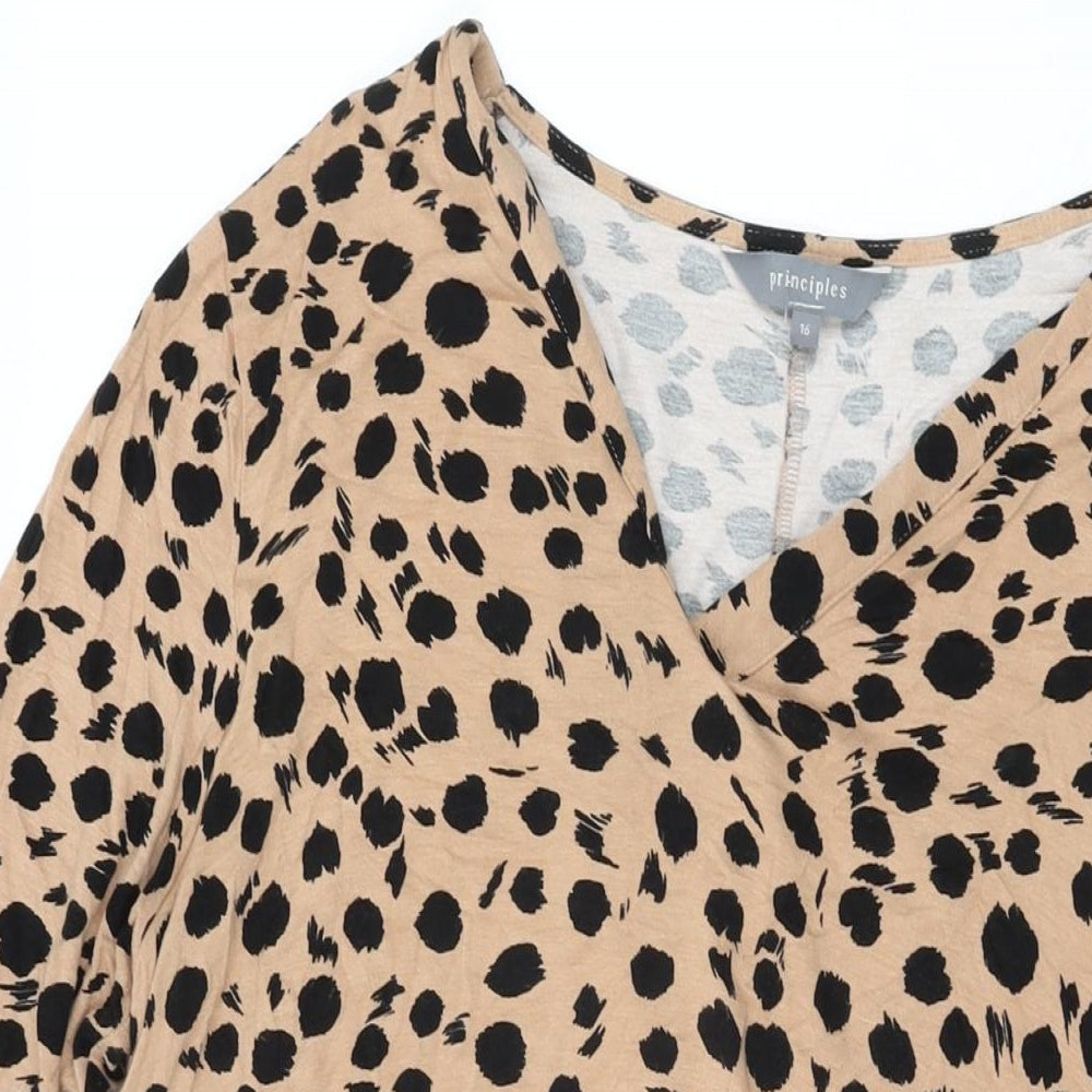 Principles Womens Beige Geometric Viscose Shift Size 16 V-Neck Pullover