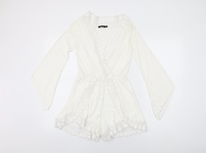 Boohoo Womens White Polyester Playsuit One-Piece Size 6 L3 in Pullover