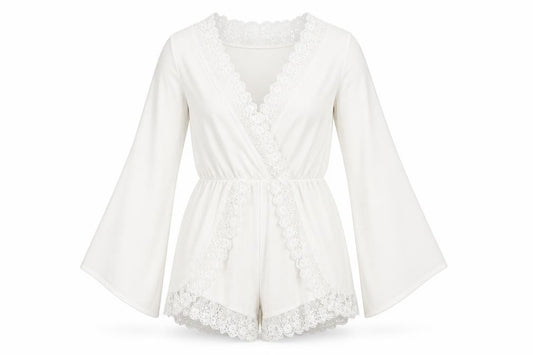 Front view of Boohoo women’s white polyester playsuit one-piece, size UK 6, 3-inch leg pullover
