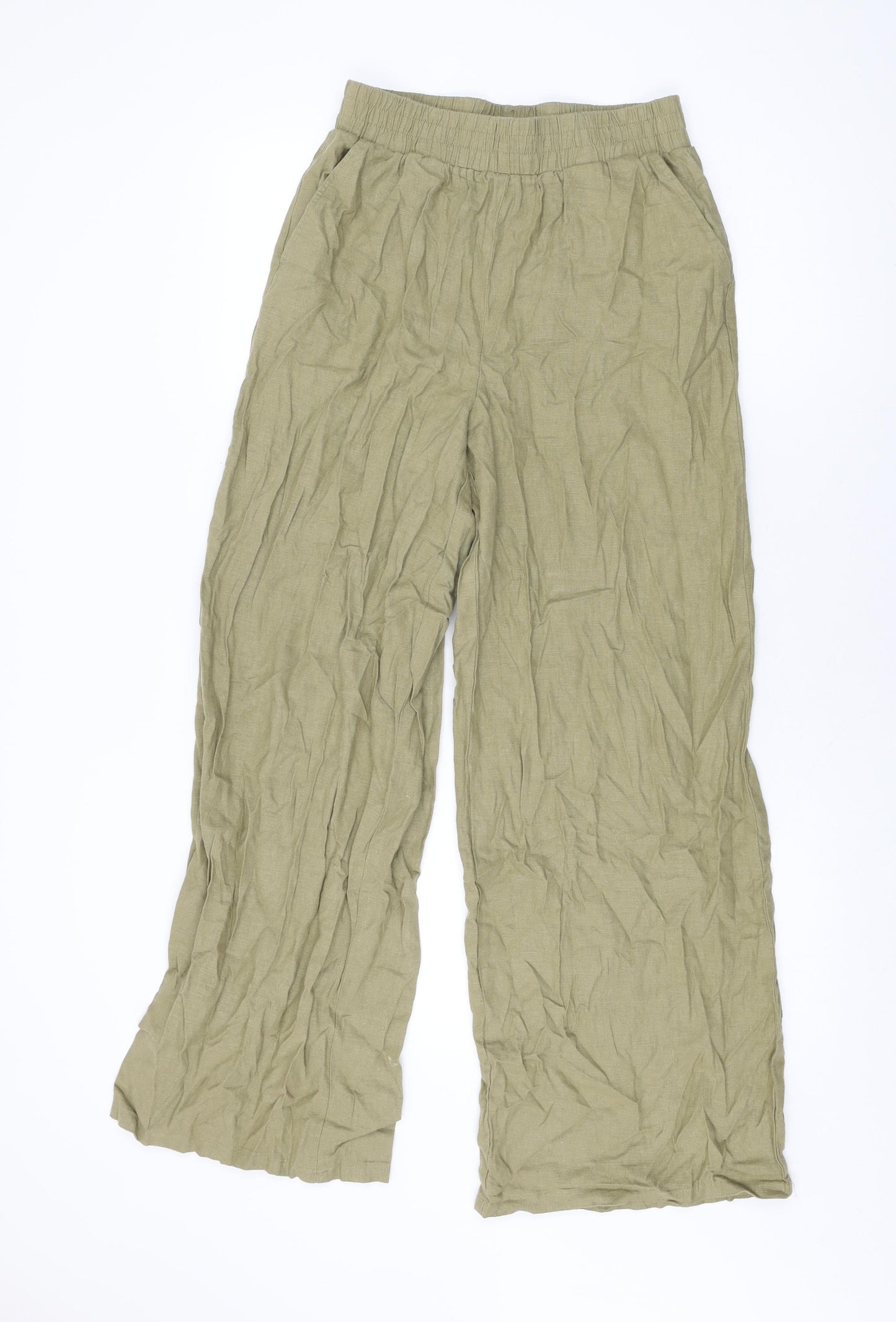 FOREVER 21 Womens Green Linen Trousers Size S L30.5 in Regular