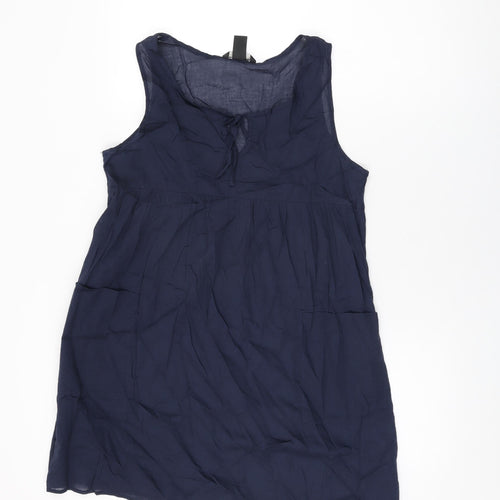 H&M Womens Blue Cotton Shift Size S Round Neck Tie