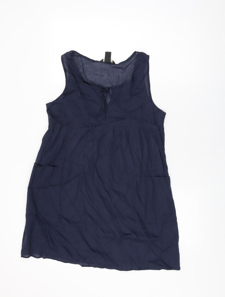 H&M Womens Blue Cotton Shift Size S Round Neck Tie