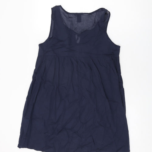 H&M Womens Blue Cotton Shift Size S Round Neck Tie
