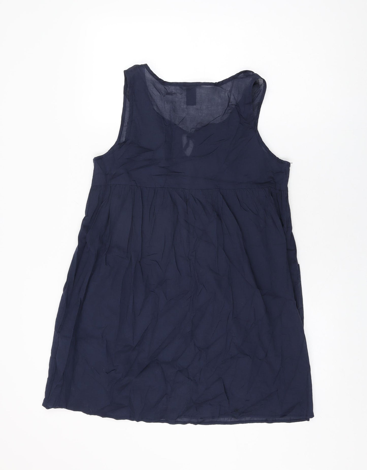 H&M Womens Blue Cotton Shift Size S Round Neck Tie