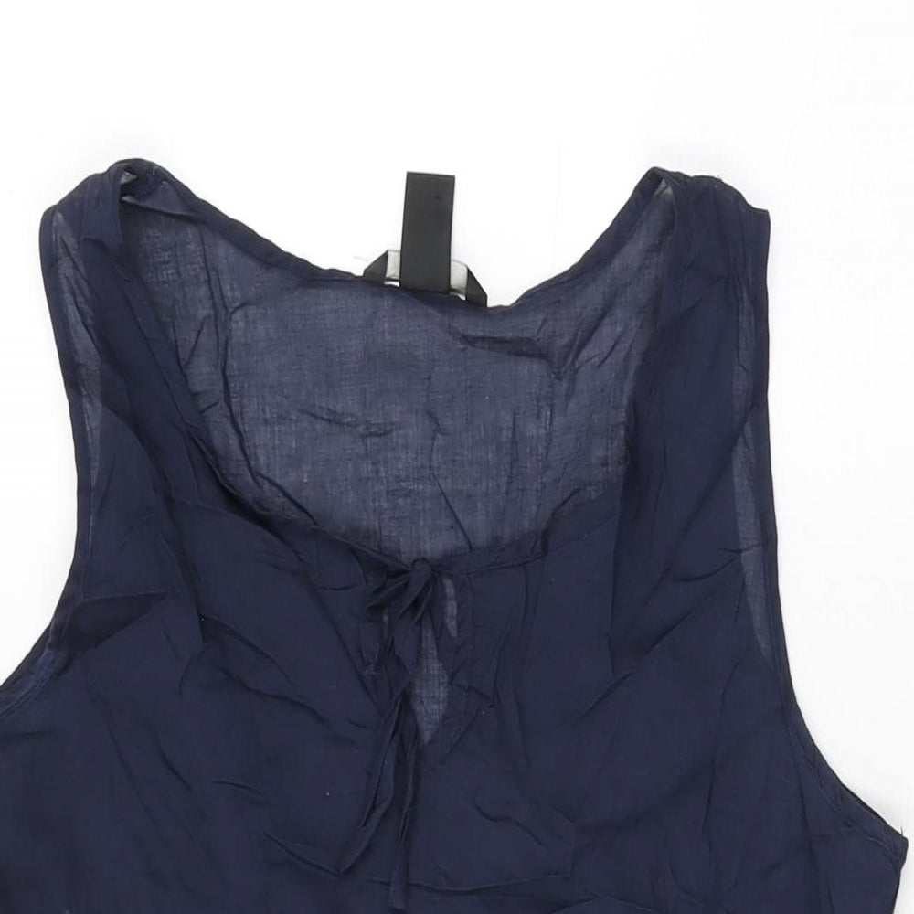 H&M Womens Blue Cotton Shift Size S Round Neck Tie