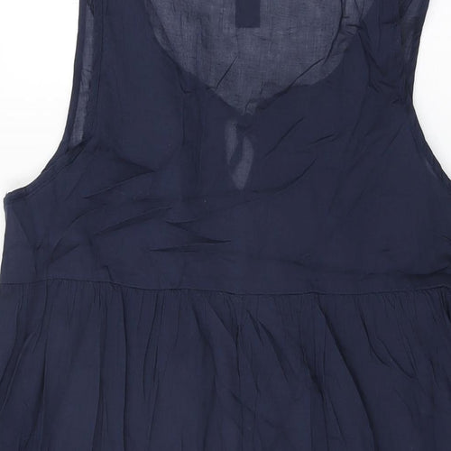 H&M Womens Blue Cotton Shift Size S Round Neck Tie