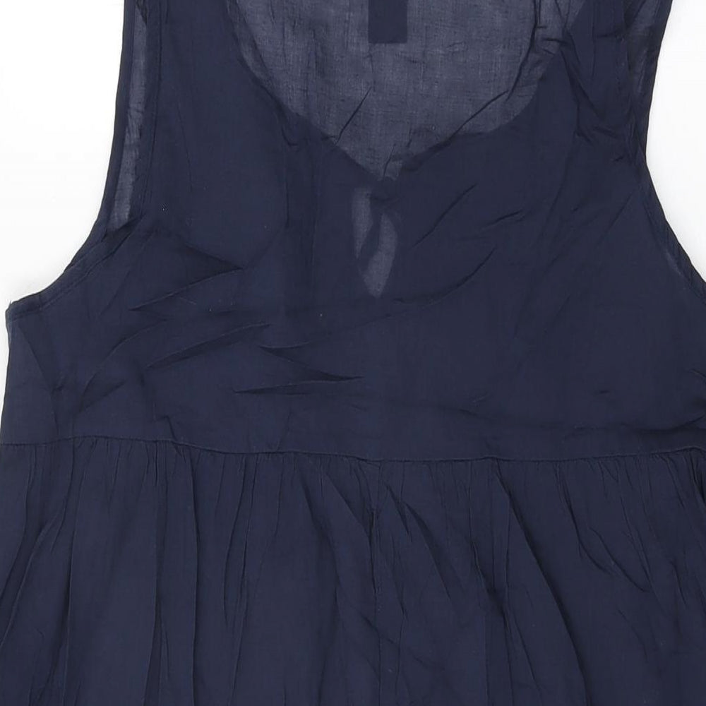 H&M Womens Blue Cotton Shift Size S Round Neck Tie