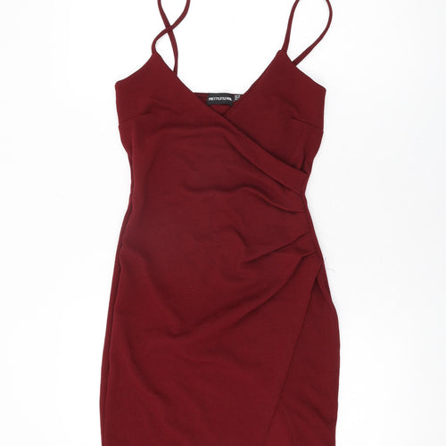 PRETTYLITTLETHING Womens Red Polyester Bodycon Size 10 V-Neck Pullover