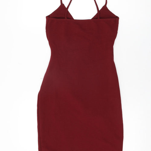 PRETTYLITTLETHING Womens Red Polyester Bodycon Size 10 V-Neck Pullover
