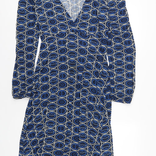 b.young Womens Blue Geometric Viscose A-Line Size L V-Neck Pullover